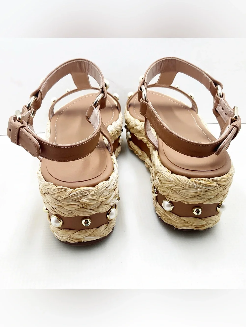 {Stuart Weitzman} Beraffia Pearl Studded Platform Sandals